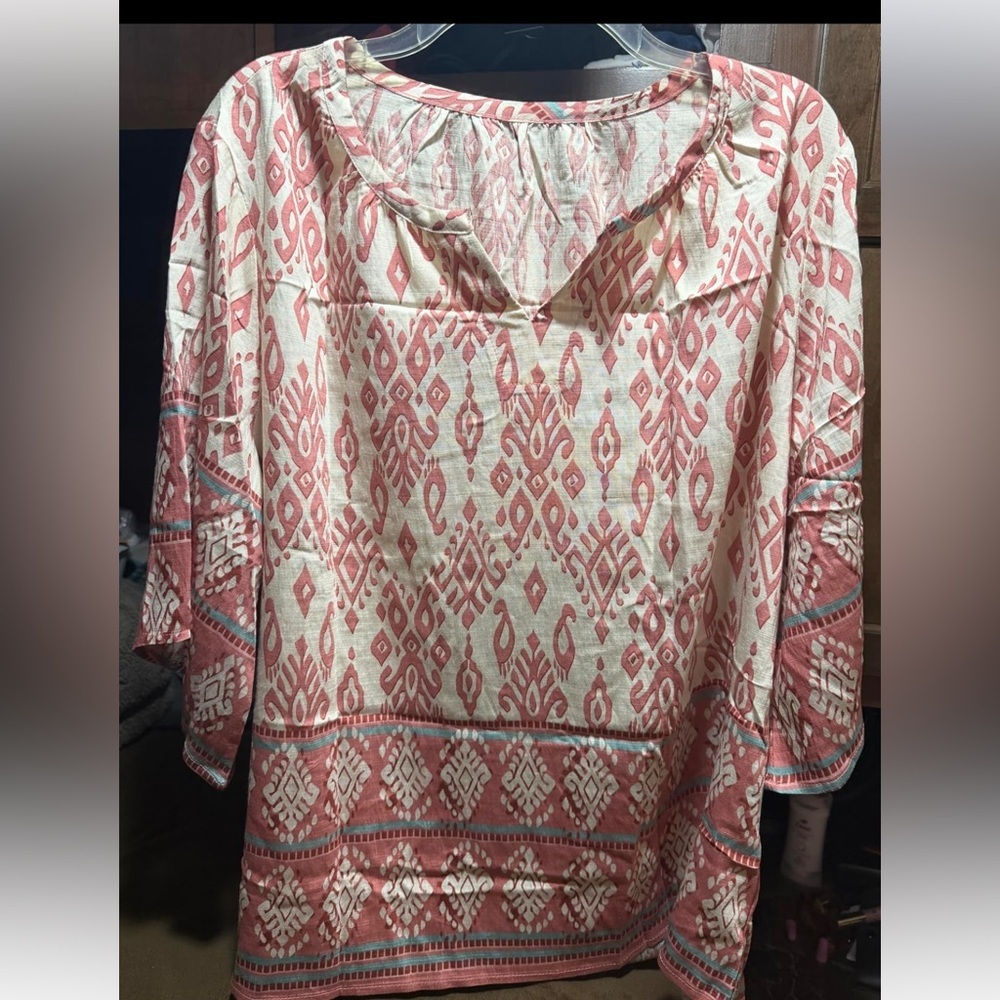 Boho Pink Print Top Flowy Summer Blouse XL New - Picture 3 of 3